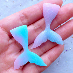 Mermaid Decoden Cabochons in Rainbow Gradient Color | Shimmer Cabochon with Glitter | Kawaii Cell Phone Deco (2pcs / Pink & Blue / 31mm x 44mm / Flatback)