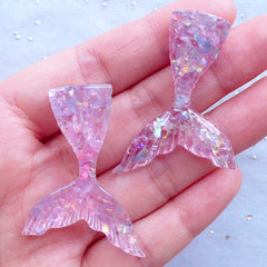 Mermaid Cabochons with Iridescent Mica Flakes | Kawaii Cabochon | Phone Case Decoden | Table Scatter (2pcs / Pink / 31mm x 44mm / Flatback)