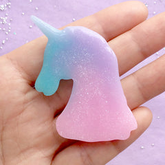 Kawaii Unicorn Head Cabochon in Pastel Galaxy Gradient Color | Magical Girl Decoden | Fairy Kei Jewelry Making (1 piece / 46mm x 52mm)