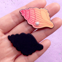 Acrylic Seashell Cabochon with Pearl | Conch Shell Embellishments | Kawaii Decoden | Mermaid Decoration (2pcs / 26mm x 43mm)