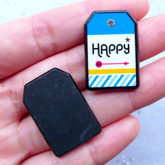 CLEARANCE Happy Tag Cabochon with Rhinestone | Scrapbooking Supplies | Acrylic Embellishments | Decoden Pieces (2pcs / 19mm x 28mm / Flatback)