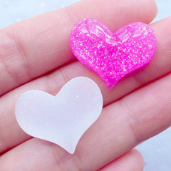 Shimmer Heart Cabochon Mix | Kawaii Embellishments | Resin Decoden Pieces | Phone Case Decoration | Scrapbooking (6 pcs / Assorted Colors / 22mm x 18mm / Flatback)