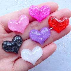 Shimmer Heart Cabochon Mix | Kawaii Embellishments | Resin Decoden Pieces | Phone Case Decoration | Scrapbooking (6 pcs / Assorted Colors / 22mm x 18mm / Flatback)