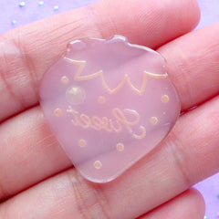 Strawberry Resin Cabochon with Rhinestone | Kawaii Jewellery Supplies | Lolita Decoden Piece (1 piece / Pink / 27mm x 29mm)