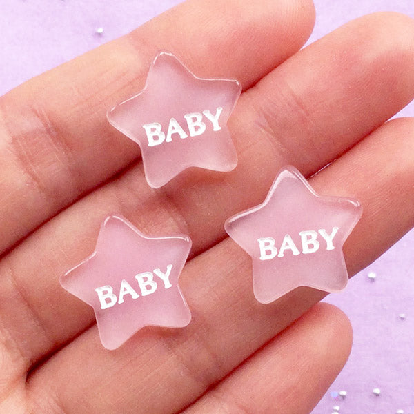 Star Baby Cabochons | Kawaii Embellishments | Decoden Phone Case Supplies | Resin Flatbacks (3pcs / Translucent Pink / 18mm x 17mm)