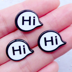 Speech Bubble Acrylic Cabochons | Hi Greeting Embellisment | Cute Cabochon | Scrapbooking Supplies | Kawaii Decoden (3pcs / 17mm x 13mm / Flatback)