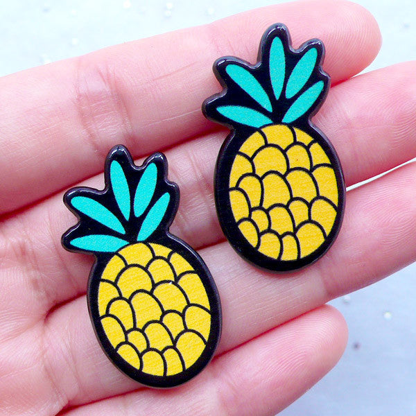 Pineapple Cabochons | Acrylic Fruit Cabochon | Hawaii Decoden Phone Case | Cute Embellisments | Kawaii Harajuku Kei (2pcs / 18mm x 34mm / Flatback)