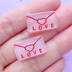 Love Letter Resin Cabochons | Valentine's Day Embellishments | Kawaii Decoden | Scrapbook Supplies (2 pcs / Pink / 20mm x 11mm)