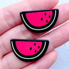 Acrylic Watermelon Cabochons | Fruit Decoden Cabochon | Kawaii Phone Case | Decora Kei Jewelry Supplies | Scrapbook Embellisments (2pcs / 29mm x 17mm / Flatback)