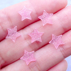 Small Star Cabochons | Glittery Decoden Cabochon | Kawaii Resin Pieces | Phone Case Decoration | Whip Case Supplies (6pcs / Transparent Clear Pink / 9mm x 8mm / Flatback)