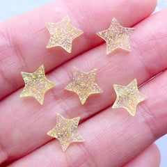 Clear Star Cabochons | Kawaii Cabochon | Glittery Resin Pieces | Decora Kei Decoden | Deco Case Supplies (6pcs / Transparent Yellow / 9mm x 8mm / Flatback)