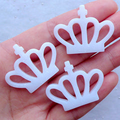 Glitter Crown Cabochons | Kawaii Resin Cabochon | Princess Embellishments | Decora Kei Decoden | Cute Scrapbook Supplies (3pcs / White / 35mm x 27mm / Flat Back)