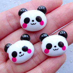 Cute Panda Cabochons | Animal Decoden Cabochon | Kawaii Phone Case Deco | Planner Paper Clip Making | Baby Hair Bow Centers (3 pcs / 20mm x 17mm / Flatback)