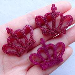 CLEARANCE Crown Resin Cabochons | Princess Embellishments | Decoden Pieces | Kawaii Jewelry Making | Cell Phone Dco (3pcs / Dark Pink / 35mm x 27mm / Flatback)