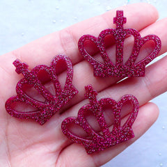 CLEARANCE Crown Resin Cabochons | Princess Embellishments | Decoden Pieces | Kawaii Jewelry Making | Cell Phone Dco (3pcs / Dark Pink / 35mm x 27mm / Flatback)