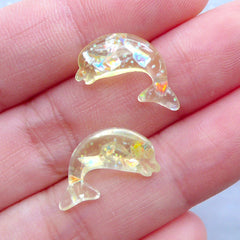 CLEARANCE Mini Dolphin Cabochons with Iridescent Mica Flakes | Marine Life Embellishments | Kawaii Jewelry Making (3pcs / Yellow / 9mm x 17mm / Flatback)