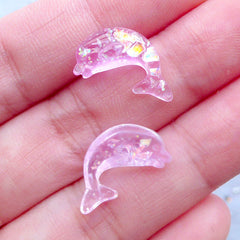 Tiny Dolphin Cabochons with Iridescent Mica Flakes | Marine Life Cabochon | Kawaii Embellishments (3pcs / Pink / 9mm x 17mm / Flatback)