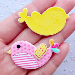 Cute Bird Cabochon Mix / Colorful Patchwork Spring Bird (5pcs / 42mm x 23mm / Flat Back) Kawaii Amimal Decoden Whimsical Scrapbooking CAB353