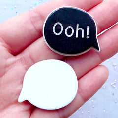 Text Resin Cabochons | Bubble Speech Ooh Cabochon | Kawaii Decoden Pieces | Card Embellishments | Phone Decoration (2 pcs / Black / 32mm x 26mm / Flat Back)