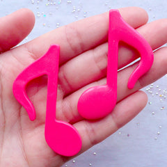 Quaver Cabochons | Musical Note Cabochon | Eighth Note Symbol | Music Embellishments | Kawaii Decoden Pieces | Cell Phone Deco (2 pcs / Dark Pink / 38mm x 55mm / Flat Back)