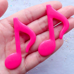 Quaver Cabochons | Musical Note Cabochon | Eighth Note Symbol | Music Embellishments | Kawaii Decoden Pieces | Cell Phone Deco (2 pcs / Dark Pink / 38mm x 55mm / Flat Back)