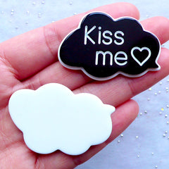 Kiss Me Cabochons | Cloud Speech Bubble Cabochon | Scrapbooking Embellishments | Kawaii Decoden Supplies (2pcs / Black / 44mm x 30mm / Flatback)