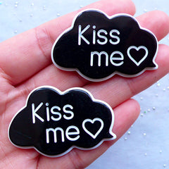 Kiss Me Cabochons | Cloud Speech Bubble Cabochon | Scrapbooking Embellishments | Kawaii Decoden Supplies (2pcs / Black / 44mm x 30mm / Flatback)