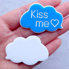 Speech Bubble Cabochons | Kiss Me Word Cabochon | Kawaii Resin Flatback | Card Decoration | Love Embellishments (2pcs / Blue / 44mm x 30mm / Flatback)