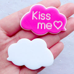 CLEARANCE Decoden Phone Case Supplies | Kiss Me Message Cabochons | Cloud Speech Bubble Cabochon | Kawaii Embellishments (2pcs / Pink / 44mm x 30mm / Flatback)