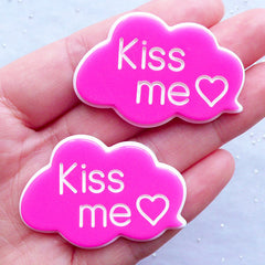 CLEARANCE Decoden Phone Case Supplies | Kiss Me Message Cabochons | Cloud Speech Bubble Cabochon | Kawaii Embellishments (2pcs / Pink / 44mm x 30mm / Flatback)