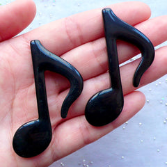 Eighth Note Cabochons | Music Note Cabochon | Quaver Symbol | Musical Embellishments | Decoden Phone Case | Kawaii Supplies (2 pcs / Black / 38mm x 55mm / Flat Back)