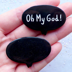 OMG Text Cabochons | Oh My God Cabochons | Bubble Speech Embellishments | Resin Cabochon | Phone Case Decoden | Kitsch Jewellery (2 pcs / Black / 39mm x 27mm / Flat Back)