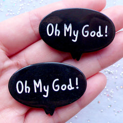 OMG Text Cabochons | Oh My God Cabochons | Bubble Speech Embellishments | Resin Cabochon | Phone Case Decoden | Kitsch Jewellery (2 pcs / Black / 39mm x 27mm / Flat Back)