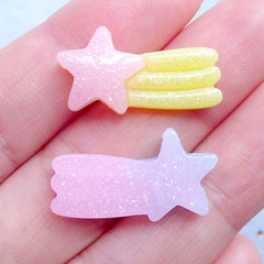 Glittery Falling Star Cabochons | Shooting Star Resin Flatback | Kawaii Cabochon | Decoden Supplies | Cute Jewelry Making (4 pcs / Assorted Mix / 12mm x 22mm)