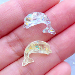 Kawaii Dolphin Cabochons with Mica Flakes | Iridescent Decoden Cabochon | Ocean Animal Embellishment | Resin Pieces (5pcs / Assorted Mix / 9mm x 17mm / Flatback)