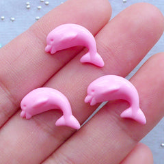 Tiny Mini Dolphin Cabochons | Decoden Kawaii Cabochon | Sea Animal Embellishments | Cute Resin Flatbacks (3pcs / Pink / 9mm x 17mm)