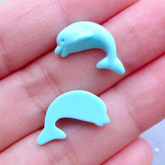 Dolphin Cabochons | Kawaii Phone Case Decoration | Marine Life Embellishments | Scrapbooking | Decoden Supplies (3pcs / Blue / 9mm x 17mm / Flatback)