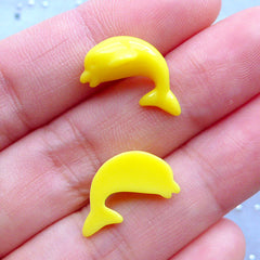 CLEARANCE Dolphin Resin Cabochons | Fish Cabochon | Phone Case Decoden Supplies | Kawaii Embellishments | Scrapbook (3pcs / Yellow / 9mm x 17mm / Flatback)