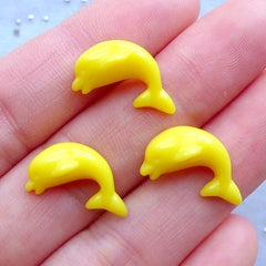 CLEARANCE Dolphin Resin Cabochons | Fish Cabochon | Phone Case Decoden Supplies | Kawaii Embellishments | Scrapbook (3pcs / Yellow / 9mm x 17mm / Flatback)