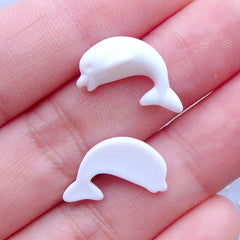 Mini Dolphin Cabochons | Resin Animal Cabochon | Kawaii Decoden Supplies | Cell Phone Deco | Scrapbook Embellishments (3pcs / White / 9mm x 17mm / Flatback)