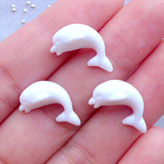 Mini Dolphin Cabochons | Resin Animal Cabochon | Kawaii Decoden Supplies | Cell Phone Deco | Scrapbook Embellishments (3pcs / White / 9mm x 17mm / Flatback)