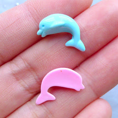 CLEARANCE Dolphin Decoden Cabochons | Fish Cabochon | Mermaid Decoration | Kawaii Animal Jewelry Making (4pcs / Assorted Colors / 9mm x 17mm / Flatback)