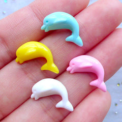 CLEARANCE Dolphin Decoden Cabochons | Fish Cabochon | Mermaid Decoration | Kawaii Animal Jewelry Making (4pcs / Assorted Colors / 9mm x 17mm / Flatback)