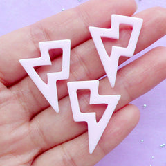 CLEARANCE Kawaii Pastel Cabochons | Hollow Lightning Bolt Cabochon | Pop Kei Decoden | Cute Resin Pieces (3pcs / Pastel Pink / 20mm x 27mm / Flat Back)