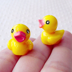 Yellow Bathing Duck Cabochon in 3D (15mm x 18mm / 2pcs) Cute Dollhouse Rubber Duck Kawaii Animal Decoden Phone Case Dust Plug Making CAB506