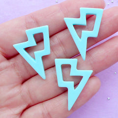 CLEARANCE Lightning Bolt Cabochon | Kawaii Decoden Cabochons | Decora Kei Jewelry Making | Resin Embellishments (3pcs / Pastel Blue / 20mm x 27mm / Flat Back)