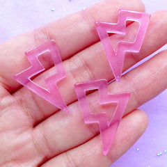 CLEARANCE Kawaii Lightning Cabochon | Decoden Supplies | Kitsch Resin Pieces | Phone Case Decoration (3pcs / Transparent Pink / 20mm x 27mm / Flat Back)