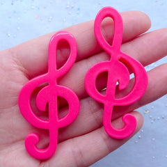 Large Treble Clef Cabochons | G Clef Embellishment | Musical Note Flatback | Music Decoden | Kawaii Phone Case Supplies (2 pcs / Dark Pink / 26mm x 57mm / Flat Back)