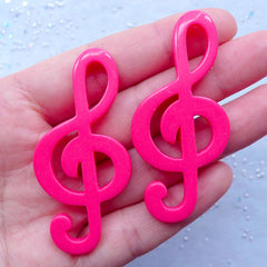 Large Treble Clef Cabochons | G Clef Embellishment | Musical Note Flatback | Music Decoden | Kawaii Phone Case Supplies (2 pcs / Dark Pink / 26mm x 57mm / Flat Back)