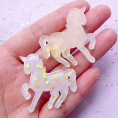 Fairy Kei Unicorn Cabochons with Star Confetti | Decoden Cabochon (3pcs / 36mm x 37mm)